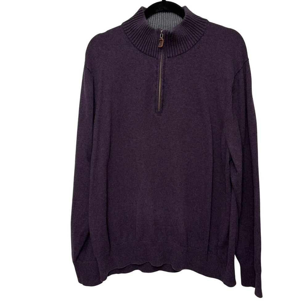 Eddie Bauer Mens 2XL Purple Cashmere Blend Quarter Zip Pullover Sweater